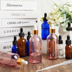 Lallisa 48 Pcs Glass Dropper Bottles with Eye Dropper Dispensers Lab Dropping Bottles with 4 Pcs Long Pipettes 4 Funnel and 80 Label for Travel Cuticle Massage Essential Oils Perfume (Pink,4 oz)
