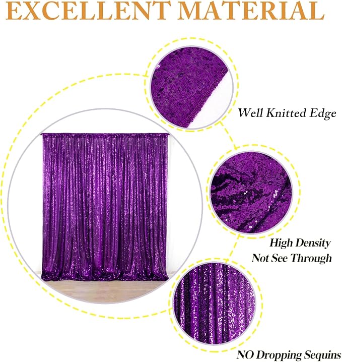 ShinyBeauty 5x7FT Purple Sequin Backdrop Curtain | Photo Booth Background - Image 4