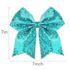 Large Glitter Cheer Bows Clips, Jumbo Big 7 Inch Cheerleading Sequin Hair Bow Hair Accessories for Teens Girls Football Sports Cheerleader Outfit Uniform (Peacock Green)