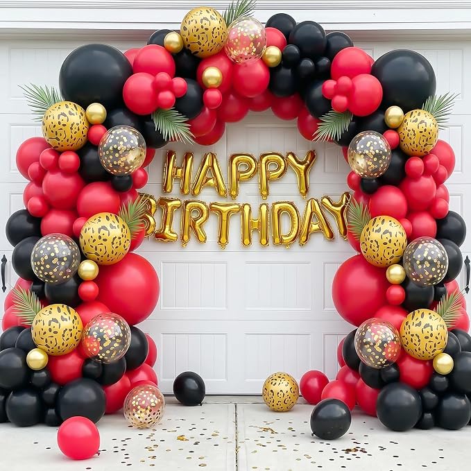 Red and Black Cheetah Print Balloons Arch Kit - Image 6