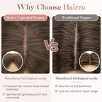 Hairro Human Hair Toppers Free Parted, 3.5x4.7" Base Hand-wovened 100% Real Hairpieces, with Invisible Clips-in for Women, for High Hairline/Adding Volume on Top, 16 Inch Cocoa Brown