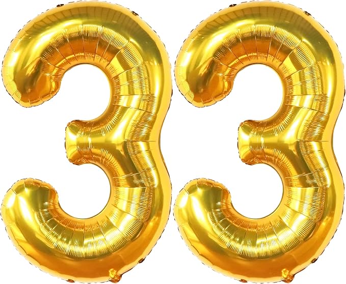 KatchOn 33 Balloon Numbers Gold 40 Inch | Gold 33 Number Balloon by KatchOn