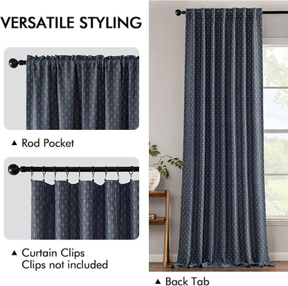 MIULEE Patterned Farmhouse Linen Curtains, Back Tab - Image 3