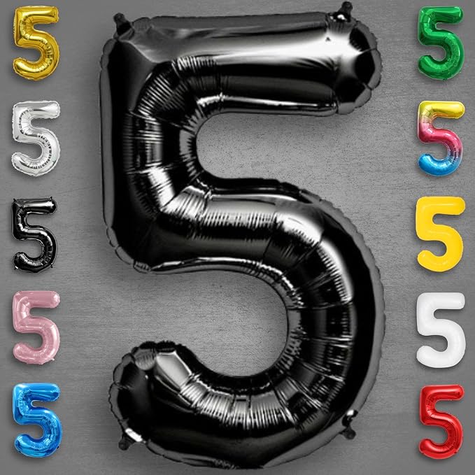 Black Number Balloon 5 Mylar Foil Balloons 16 inch Small - Image 6