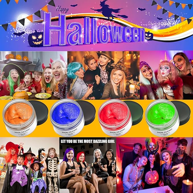 Temporary Hair Color Chalk, Hair Wax Color For Gifts, Birthday,Party, Cosplay DIY, Halloween, Christmas (4, Red Orange Blue Green)
