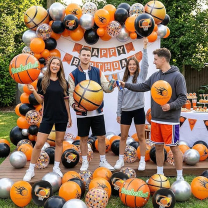 Basketball Balloons Orange Black, 18 Inch Basketball Foil Balloons, 12 Inch - Image 5
