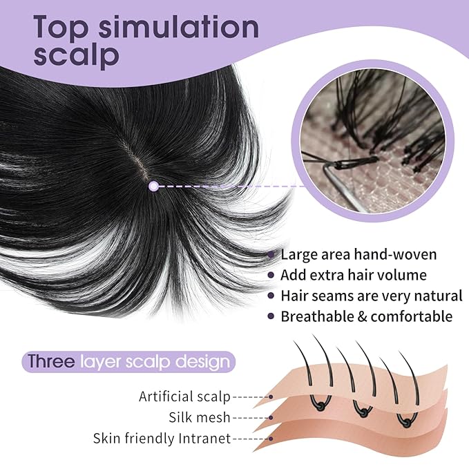 Hair Topper for Women with Thinning Hair, Lightweight & Add Volume Hairpiece for White HairRoots Cover, Changing Hairstyle, Trendy and Comfortable Design