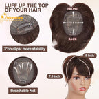 QUEENTAS Brown Short Hair Toppers for Women with Thinning Hair 360°3D Cover with 3 Clips Hair Pieces Wispy Bangs 4.6"*3.6" Coverage(Chocolate Brown/#4)