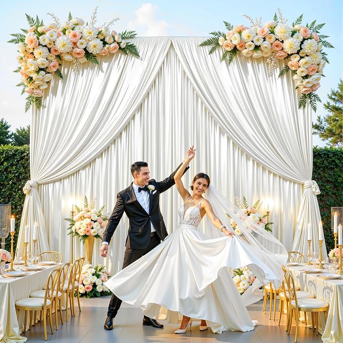 10x10 ft Ivory Glitter Backdrop Curtain - Image 5