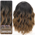 AISI HAIR Ombre Brown Short Wavy Bob Wigs with Bangs for Women Ombre Brown Wavy Wig Natural Looking Resistant Fiber Synthetic Hair for Daily
