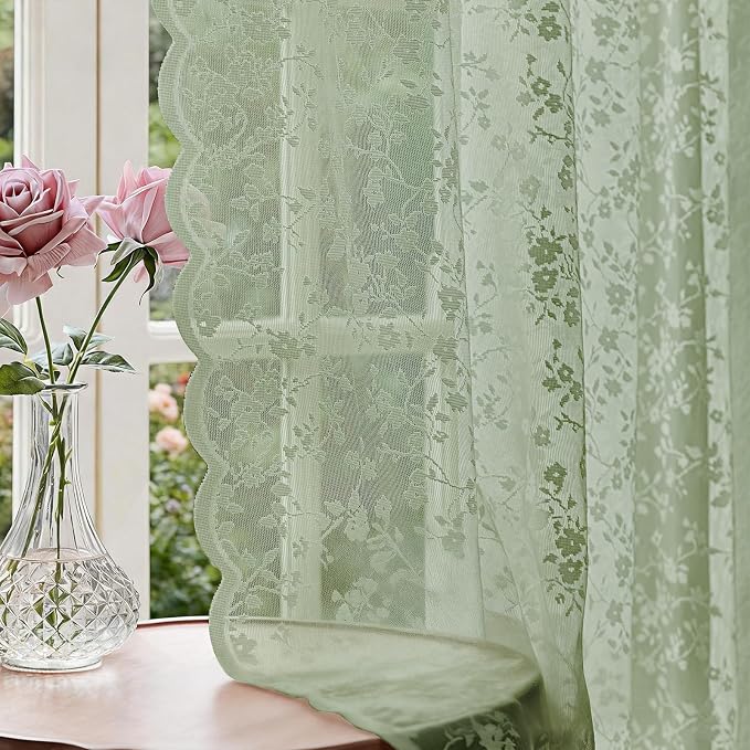 Anmao Vintage Lace Sheer Curtains 84 Inches Long by Anmao