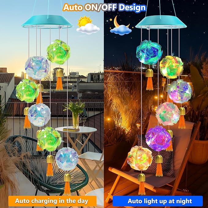 Toodour Solar Wind Chime, Color Changing Hydrangea Ball Wind Chimes | LED - Image 5