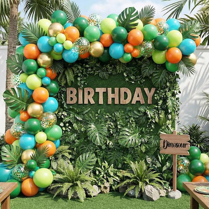 Dinosaur Balloons Set, 12 Inch Dark Green Teal and Orange Balloons, Metallic - Image 7