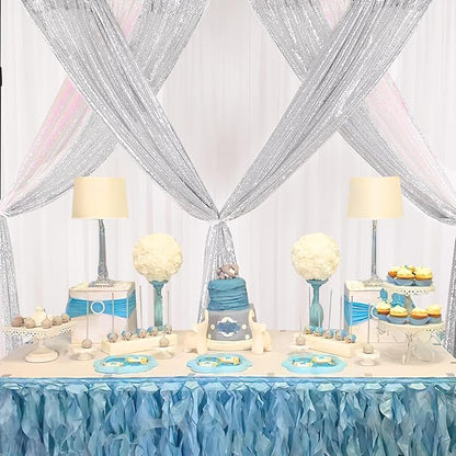 Silver Sequin Backdrop Curtains 4 Pcs 2ftx8ft Glitter Shimmer Fabric | Sparkly - Image 7
