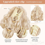 Flufymooz 100％ Pure Protein Ponytail Extension, 18 Inch Curly Claw Clip Ponytail Hair Extensions Natural Soft pony tail hairpiece for women-Light Blonde with White Blonde