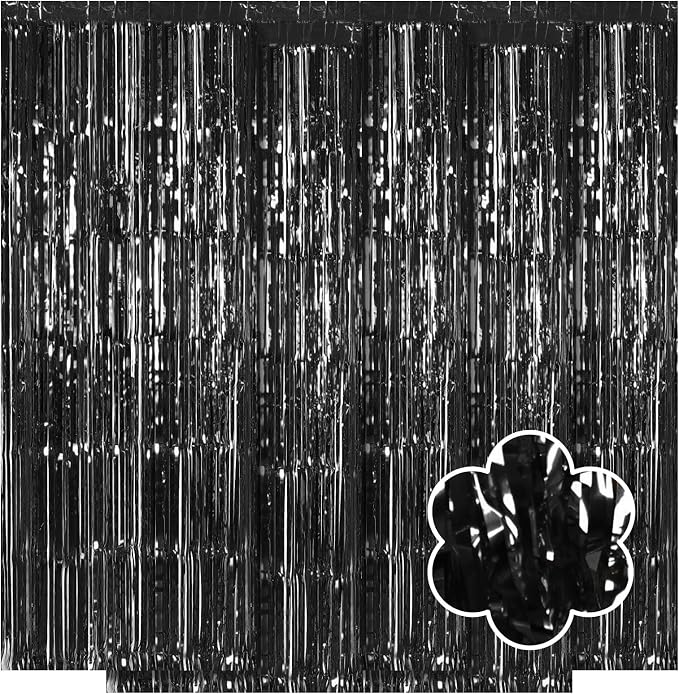 5 Pack Black Foil Curtain Backdrop 3.2ft x 9.8ft Metallic Tinsel Foil Fringe - Image 8