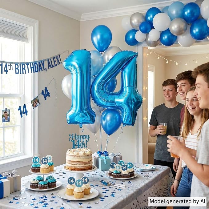 Light Blue Number 14 Balloon 40 Inch, Foil Numeral - Image 7