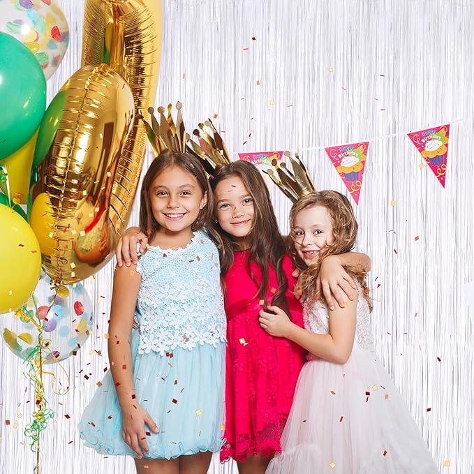 White Metallic Tinsel Foil Fringe Curtains, 2 Pack 3.3x8.3 Feet Streamer - Image 5