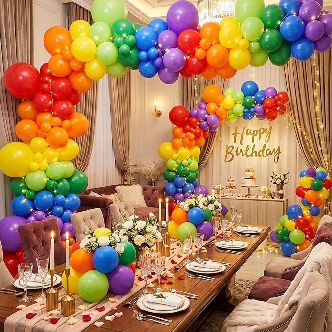 RUBFAC 135pcs Rainbow Balloons, Latex Colorful Balloon Different Sizes 18 12 10 - Image 7