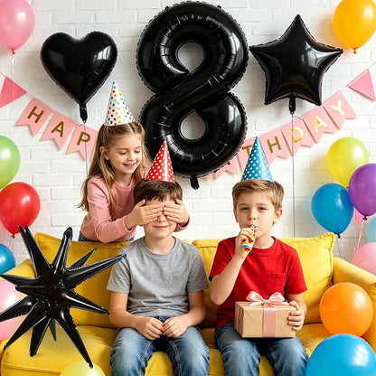 TONIFUL 8th Birthday Balloons Kit 40 Inch Black Large Number 8 Foil Balloon | - Image 4