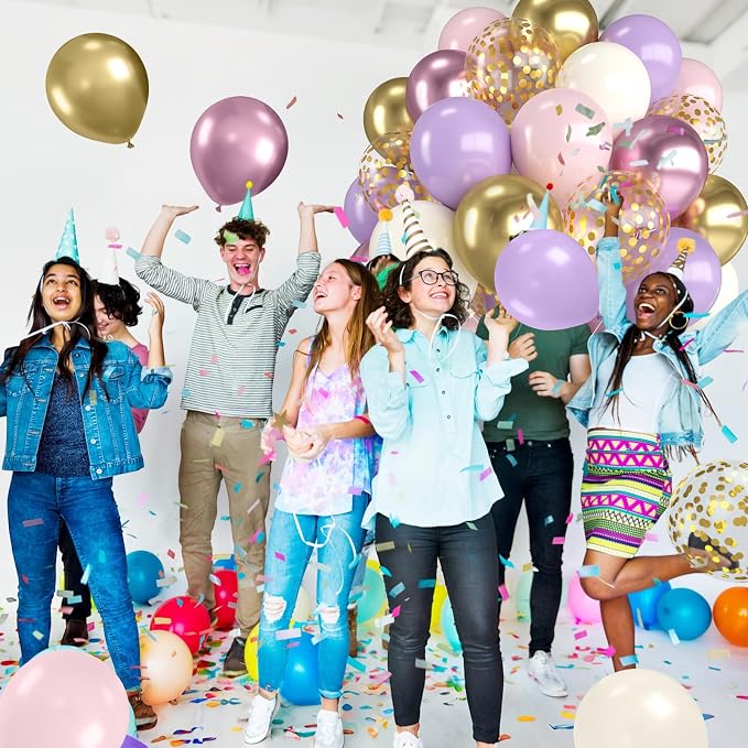 Pink and Purple Balloons, 12 Inch Metallic Pink Light Purple White and Gold - Image 6