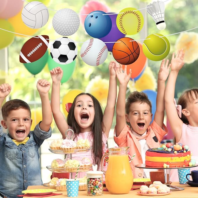 Hooqict Sports Themed Party Decorations Happy Birthday Banner Baseball Football - Image 7