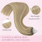 YoungSee Micro Link Hair Extensions Human Hair Blonde Microbead Hair Extensions Human Hair Golden Blonde Highlight Micro Ring Hair Extension 18In 50g 50s Beads Hair Extension Remy Hair for Wedding
