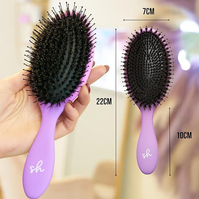 SimplyHair Ultimate Hair Extension Brush & Detangler Anti-Static, Dual Bristle Design, Soft Boar Bristle, Great for All Hair Types & Extensions - Pink & Purple Ombre Brush Ideal for Adults & Kids