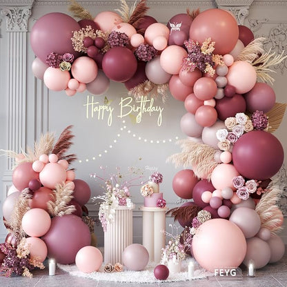 Dusty Rose Pink Balloon Garland Arch, Retro Purple Burgundy Pink Balloons by FEYG