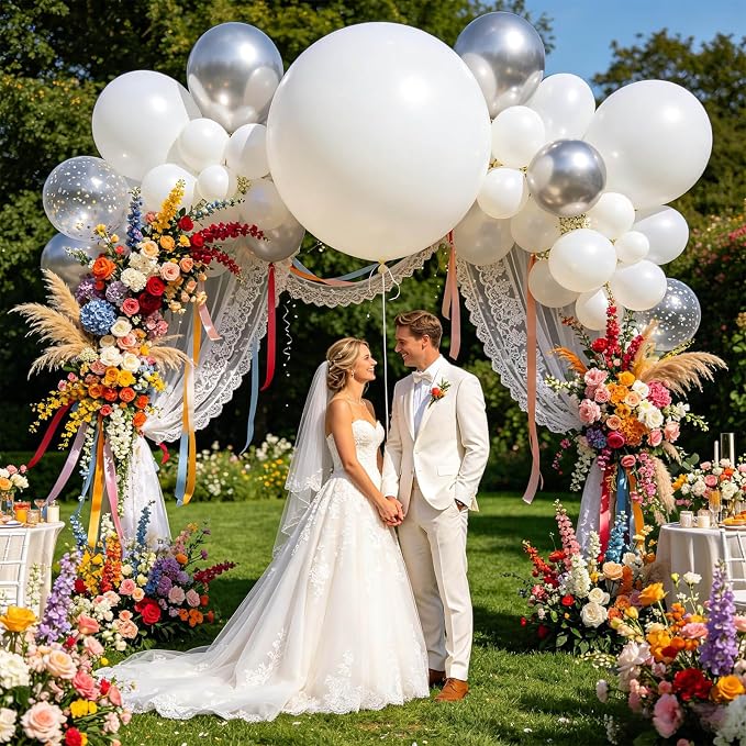 5Pcs White Big Balloons 36 Inch, Round Large Latex Party Balloons - Image 5