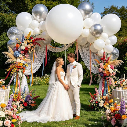 5Pcs White Big Balloons 36 Inch, Round Large Latex Party Balloons - Image 5
