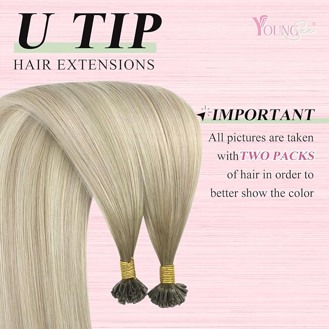 YoungSee Balayage U Tip Hair Extensions Human Hair Balayage Blonde Ombre Platinum Blonde U Tips Remy Hair Extensions 16In 1G/S 50G
