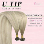 YoungSee U Tip Hair Extensions Real Human Hair Ash Blonde Ombre Blonde Balayage UTip Remy Hair Extensions 14In 50G/50S