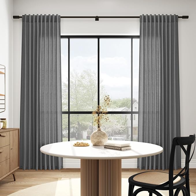 Blazer Grey Curtain Linen Blend Light Filtering Back Tab Curtains 108 Inches - Image 6