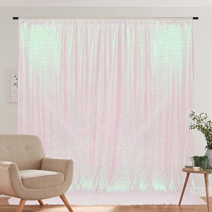 PartyDelight Iridescent White Sequin Backdrop 8x8ft Shimmer Photo Curtain | 4 - Image 4