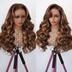 SKINLIKE HD Lace 13x4 Full Frontal Lace Wig 4/27 Honey Blonde Highlight Ombre 0.10mm Ultra-thin Invisible Swiss Lace Front Wigs Body Wave Lace Frontal Wigs Human Hair Pre Plucked Bleached Tiny Knots