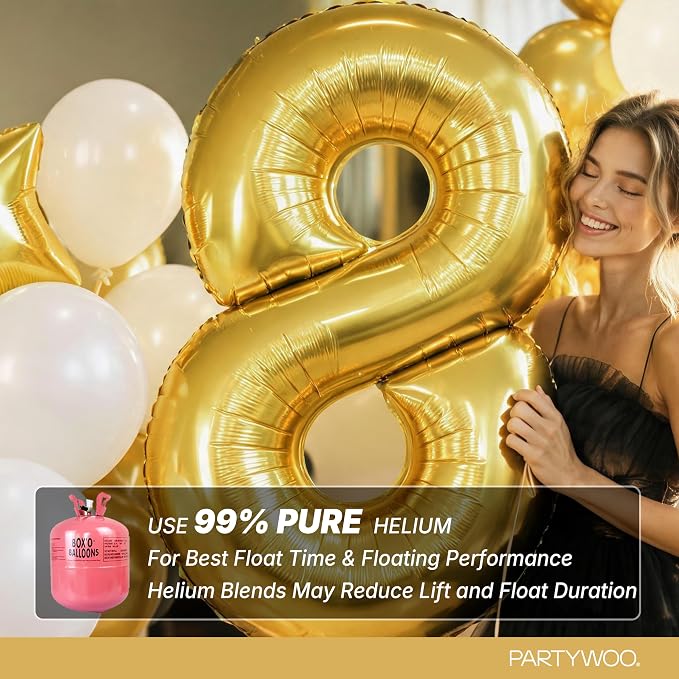 PartyWoo Number Balloons 40 Inch Gold Number 8 Kit 25pcs - Image 5