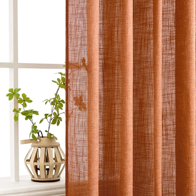 MIULEE Orange Fall Linen Curtains 52x90 Inch 2 Panels - Image 4