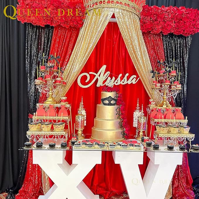 QueenDream Red Sequin Backdrop 2 Panels 2FTx8FT Christmas Party Backdrop | - Image 6