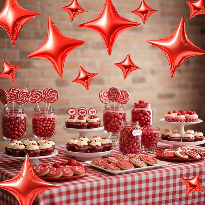TONIFUL 30 Pcs Four Pointed Star Balloon 26In & 10In Red Foil Balloon | Helium - Image 5