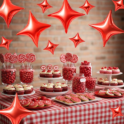 TONIFUL 30 Pcs Four Pointed Star Balloon 26In & 10In Red Foil Balloon | Helium - Image 5