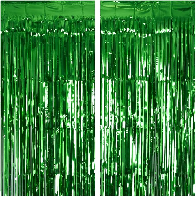 2 Pack Green Tinsel Curtain Party Backdrop, 3.2Ft x 8.2Ft Metallic Tinsel Foil - Image 2