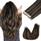 GOO GOO Tape in Hair Extensions Human Hair, 2/6 Dark Brown Highlighted Chestnut Brown, 22inch 100g 40pcs, Skin Weft Seamless Invisible, Silky Straight with Thick Ends, Remy Human Hair