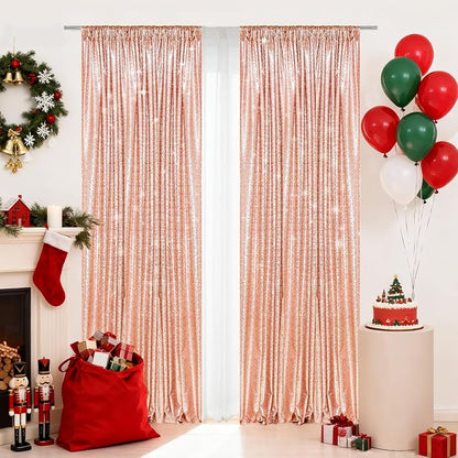 PartyDelight Rose Gold Sequin Backdrop Curtains 2x8ft 2 Panels | Sparkly 3mm - Image 4