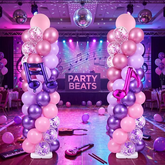 Skylety 2 Sets Kpop Music Balloon Column Stand Kit Adjustable Music Purple Pink - Image 6