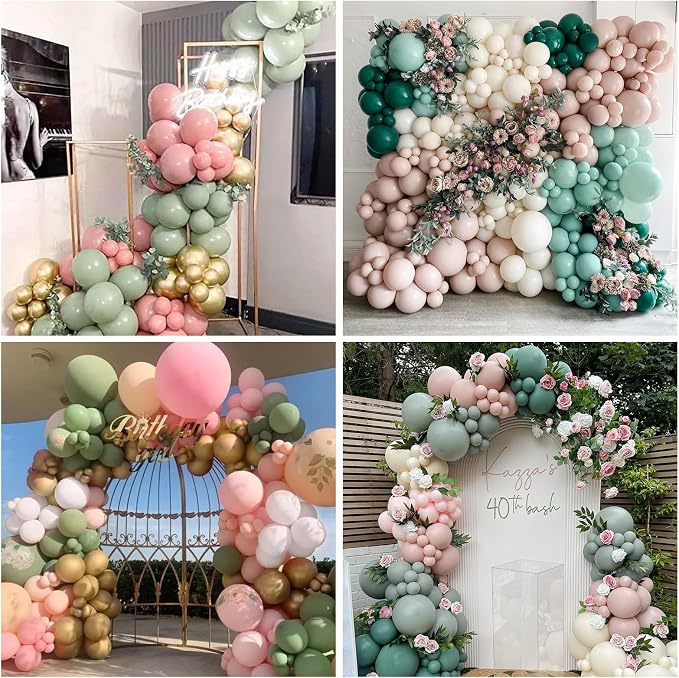 Sage Green and Pink Balloons, 12Inch 60pcs Floral Baby in Bloom Balloon | Dusty - Image 6