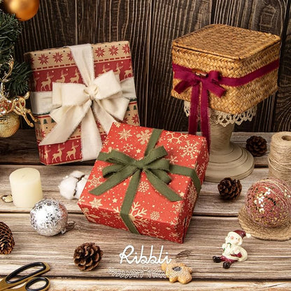 Ribbli 3 Rolls Christmas Ribbon 5/8 Inch x 18 Yards Ivory Burgundy Moss - Image 4