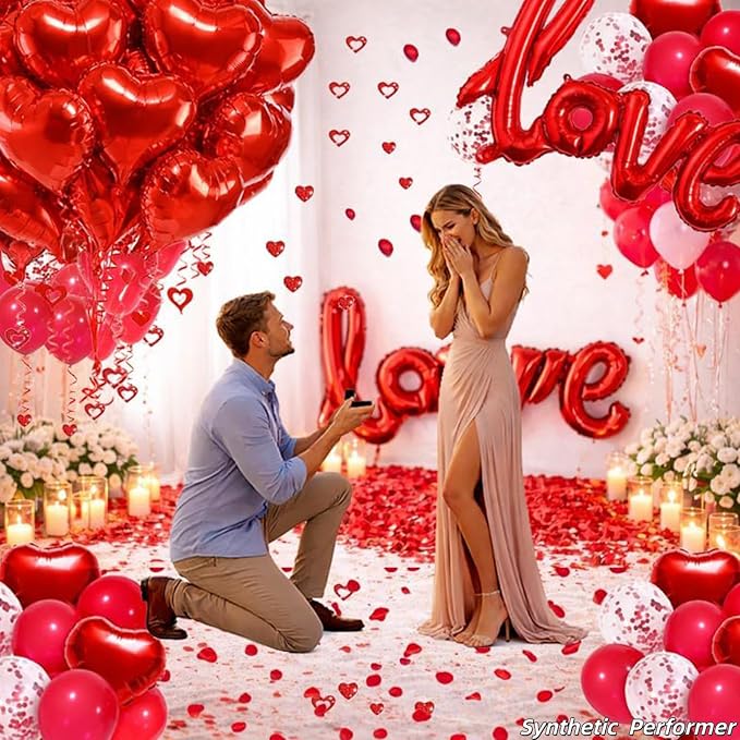 Red Heart Balloon Decoration Kit | Latex Balloons, Confetti Balloons, Rose - Image 6