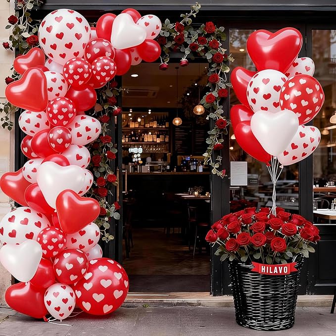 Valentines Day Balloons 60 Pack Red White Heart Shaped Balloons Set Romantic - Image 6
