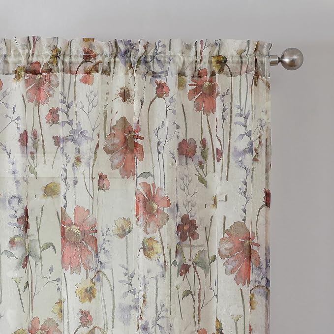 Crushed Valance Sheer Curtains 14 Inches Length 2 PCS, Small Modern Printed - Image 7